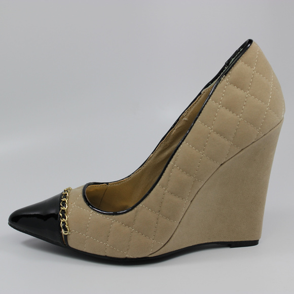 Liliana Shoes - LILIANA NUDE POINTED TOE WEDGE PUMPS